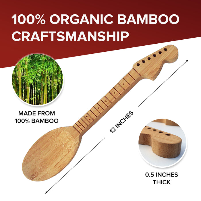 Guitar Bamboo Cooking Utensils Set (4-Piece) | Wooden Spoons and Spatulas | Fun Music Themed Kitchen Gadgets & Accessories | Unique Gift for Musicians, Guitar Players