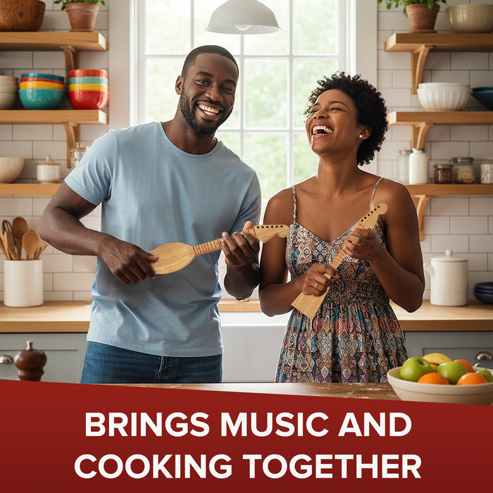 Guitar Bamboo Cooking Utensils Set (4-Piece) | Wooden Spoons and Spatulas | Fun Music Themed Kitchen Gadgets & Accessories | Unique Gift for Musicians, Guitar Players