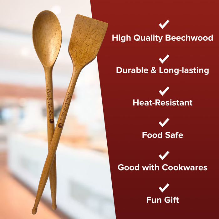 Drumstick Kitchen Utensils (2-Pc Set) - Bamboo Wooden Spoons, Drum Stick Cooking Utensil Set, Funny Kitchen Gadgets, Unique Gifts for Drummers, Musicians, Men, Women