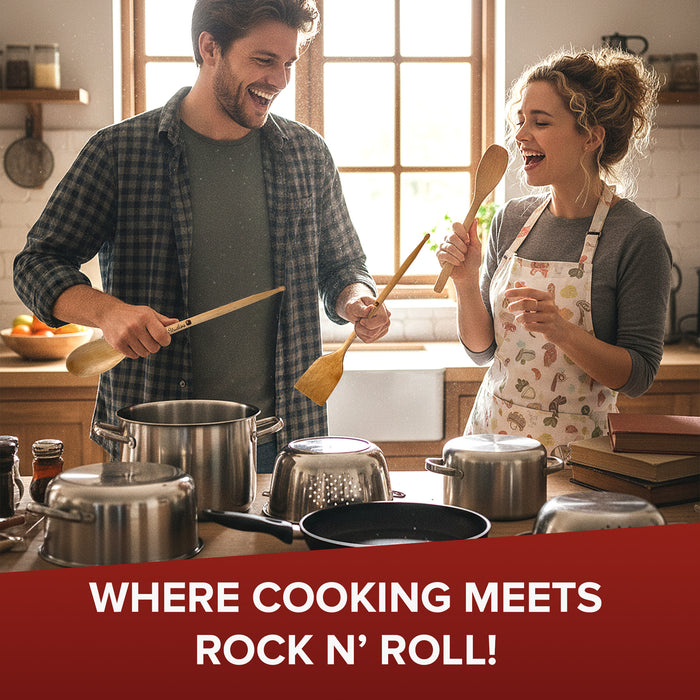 Drumstick Kitchen Utensils (2-Pc Set) - Bamboo Wooden Spoons, Drum Stick Cooking Utensil Set, Funny Kitchen Gadgets, Unique Gifts for Drummers, Musicians, Men, Women