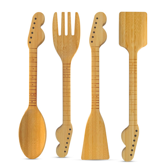 Guitar Neck Bamboo Utensil Set (4-Piece)