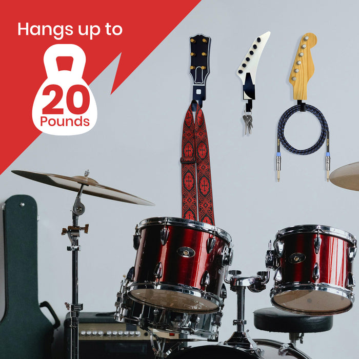 Headstock Hangers (Set of 3) | Real Wood 1:1 Scale Guitar Headstock Wall Hooks | Heavy Duty Decorative Coat Rack for Musicians, Home & Music Room Decor | Holds up to 20 lbs