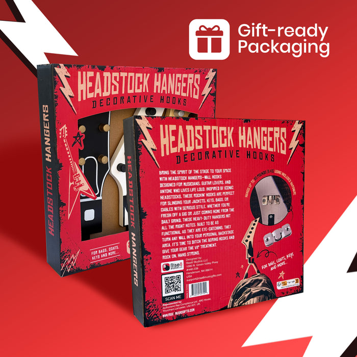 Headstock Hangers (Set of 3) | Real Wood 1:1 Scale Guitar Headstock Wall Hooks | Heavy Duty Decorative Coat Rack for Musicians, Home & Music Room Decor | Holds up to 20 lbs