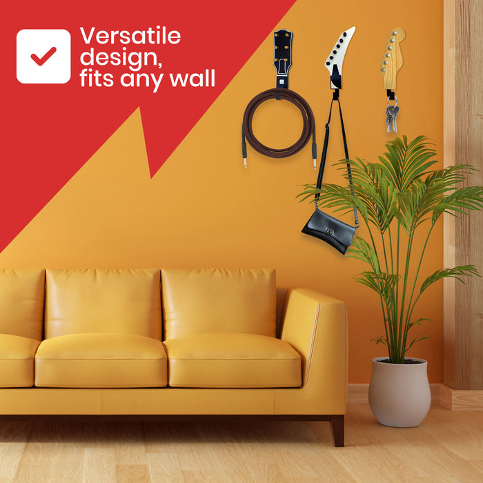 Headstock Hangers (Set of 3) | Real Wood 1:1 Scale Guitar Headstock Wall Hooks | Heavy Duty Decorative Coat Rack for Musicians, Home & Music Room Decor | Holds up to 20 lbs