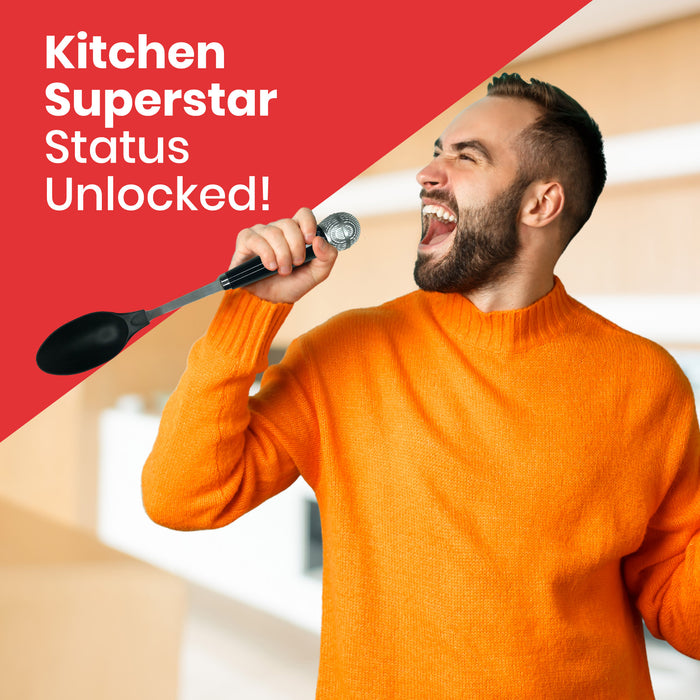 Novelty Microphone Kitchen Utensil (Spoon or Spatula) - Funny Kitchen Gadget Gift for Singers, Karaoke Lovers, Musicians - Fun Cooking Utensil for Men & Women